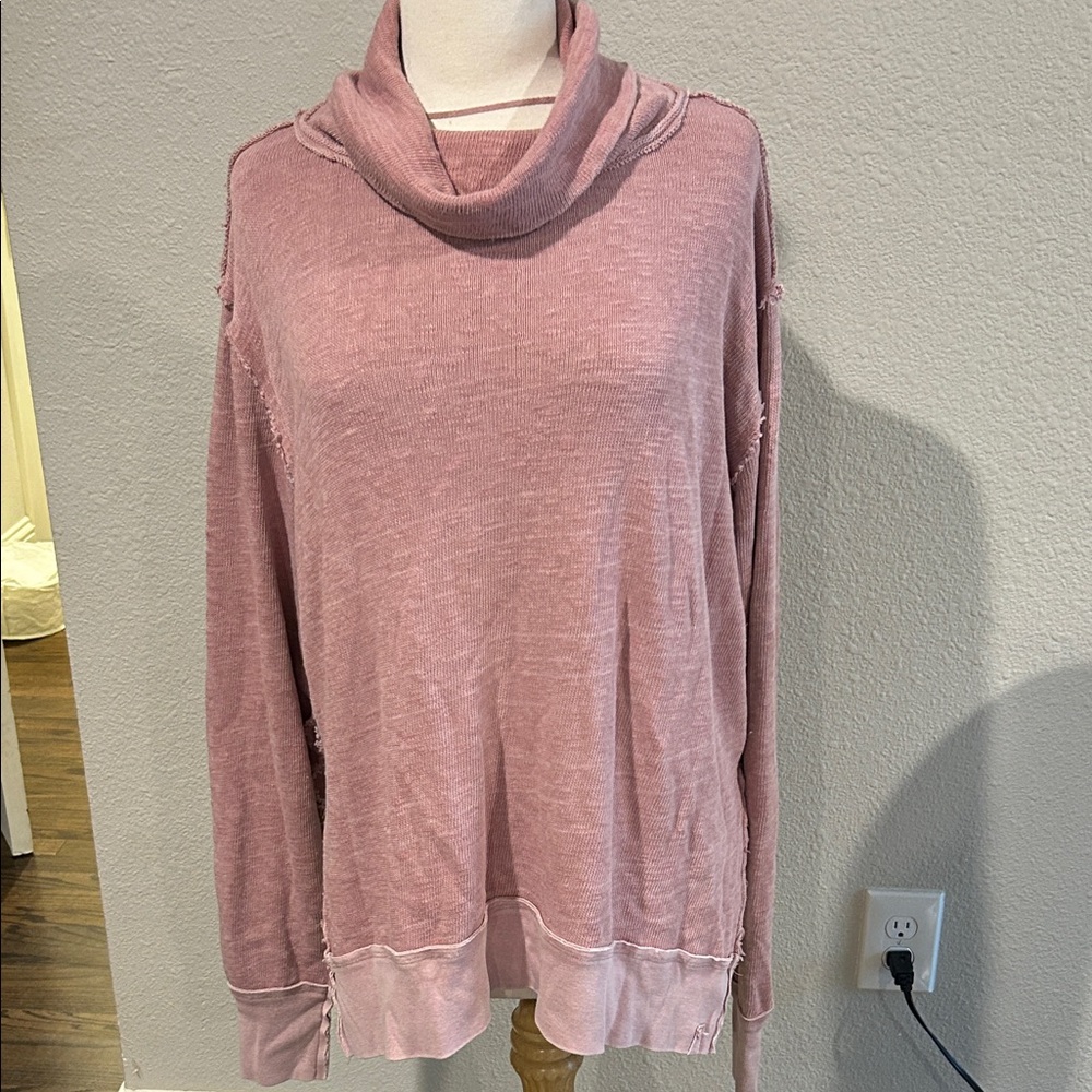 We The Free Dusty Rose Cowl Neck Sweater